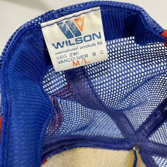 Vintage Snap Back Mesh Trucker Hat Cap Blue Red White 3 Stripes Lacrosse Club - Picture 8 of 10